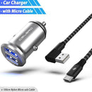 Dual USB Car Charger Adapter 4.8A Mini Metal Car-Charger Mobile Phone Car USB Charger Auto Charge 2 Port 24W for Samsung iPhone-Silver Micro USB Set-JadeMoghul Inc.