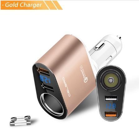 Dual Usb Car Charger Adapter digital Display Cigarette Lighter Socket Port Quick Charge Qc 3.0 Car-Charger For Mobile Phone-Universal-only gold charger-JadeMoghul Inc.