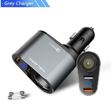 Dual Usb Car Charger Adapter digital Display Cigarette Lighter Socket Port Quick Charge Qc 3.0 Car-Charger For Mobile Phone-Universal-Only grey car charge-JadeMoghul Inc.