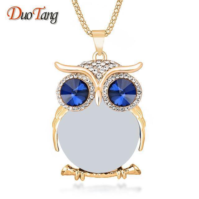 DuoTang High Quality Vintage Necklaces Zinc Alloy Crystal Jewelry Owl Necklace Pendant Long Popcorn Chain Necklace For Women-Gold Opal-JadeMoghul Inc.