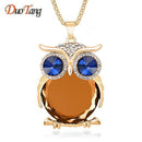 DuoTang High Quality Vintage Necklaces Zinc Alloy Crystal Jewelry Owl Necklace Pendant Long Popcorn Chain Necklace For Women-Gold Orange-JadeMoghul Inc.