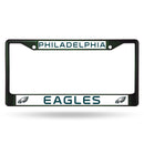 Cute License Plate Frames Eagles Dark Green Colored Chrome Frame
