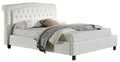Eastern King Size Platform Bed With Button Tufted Headboard, White-Platform Beds-White-Wood/Polyurethane-JadeMoghul Inc.