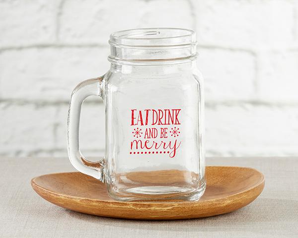 Eat, Drink & Be Merry 16 oz. Mason Jar Mug (Set of 4)-Favor Boxes & Containers-JadeMoghul Inc.