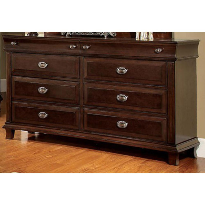 Eccentric Wooden Dresser In Transitional Style, Brown Cherry-Dressers-Brown-Wood-JadeMoghul Inc.