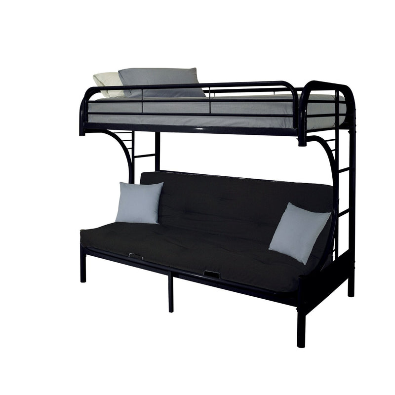 Eclipse Twin Xl Over Queen Futon Metal Bunk Bed with Guardrails, Black-Bedroom Sets-Black-Metal-JadeMoghul Inc.