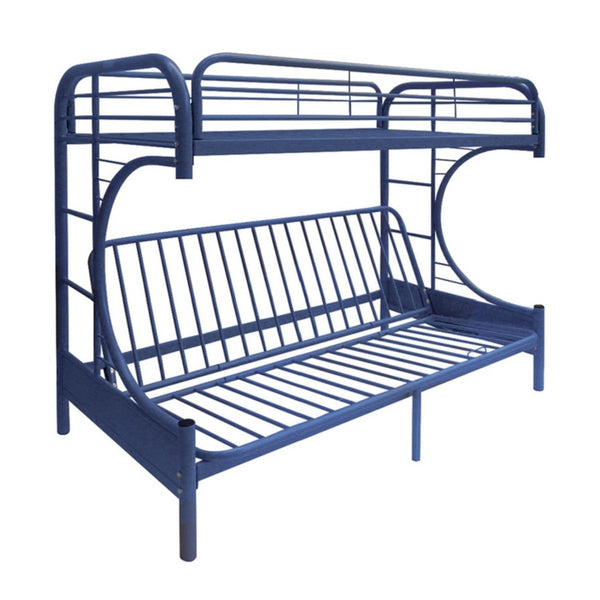 Eclipse Twin Xl Over Queen Futon Metal Bunk Bed with Guardrails, Blue-Bedroom Sets-Blue-Metal-JadeMoghul Inc.