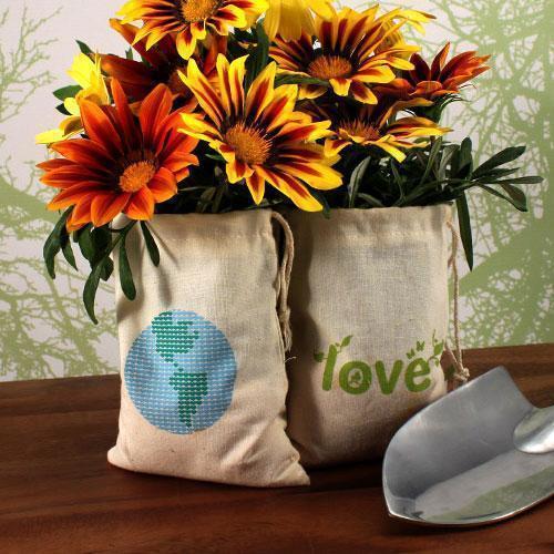 Eco Organic Cotton Drawstring Favor Bag Green LOVE Print (Pack of 12)-Favor Boxes Bags & Containers-JadeMoghul Inc.