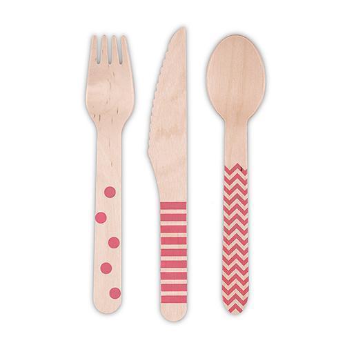 Eco Wood Utensil Set With Pink Print 12 (Pack of 1)-Table Top Décor-JadeMoghul Inc.