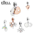 EDELL 100% 925 Sterling Silver New Heart Shape Mother's Day Series Happy Rose Gold Rainbow Pendant DIY Gift Necklace-White-JadeMoghul Inc.