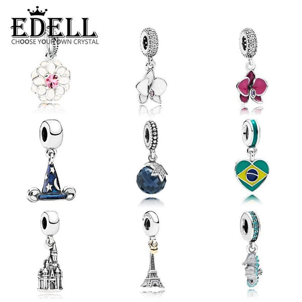 EDELL Magic Hat Eiffel tower 925 Silver Jewelry Charm Beads Castle Pendants Women DIY Fashion Jewelry heart-shaped-Green-JadeMoghul Inc.