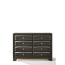 Eight Drawer Dresser With Brushed Nickel Accent And Chamfered Legs, Antique Gray-Bedroom Furniture-Gray-Wood-JadeMoghul Inc.