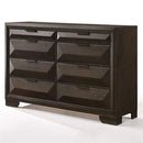 Eight Drawers Wooden Dresser with Beveled Drawer Fronts, Espresso Brown-Bedroom Furniture-Brown-Wood And Metal-JadeMoghul Inc.