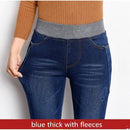Elastic Waist Fleece Lines Winter Denim Pants-blue thick-26-JadeMoghul Inc.