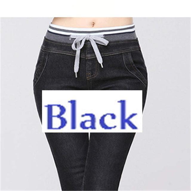 Elastic Waist Stretchy Denim Pants-BLACK-XXXL-JadeMoghul Inc.