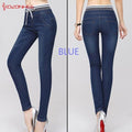 Elastic Waist Stretchy Denim Pants-Blue-XXL-JadeMoghul Inc.