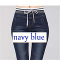 Elastic Waist Stretchy Denim Pants-navy blue-XXXL-JadeMoghul Inc.