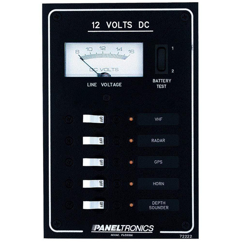 Electrical Panels Paneltronics Standard DC 5 Position Breaker Panel & Meter w/LEDs [9972222B] Paneltronics