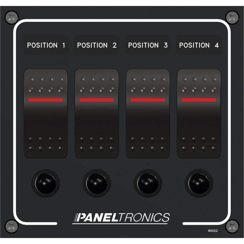 Electrical Panels Paneltronics Waterproof Panel - DC 4-Position Illuminated Rocker Switch & Circuit Breaker [9960022B] Paneltronics