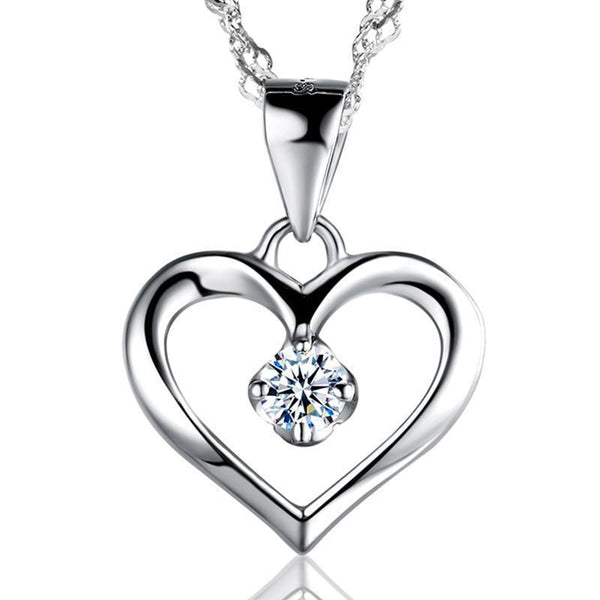 Elegant 925 Sterling Silver Cubic Zirconia CZ Hollow Heart Pendant Necklace Colllar Women Wedding Anniversary Jewelry--JadeMoghul Inc.