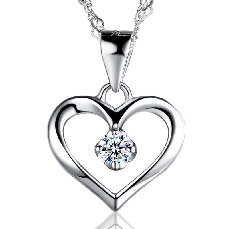Elegant 925 Sterling Silver Cubic Zirconia CZ Hollow Heart Pendant Necklace Colllar Women Wedding Anniversary Jewelry--JadeMoghul Inc.