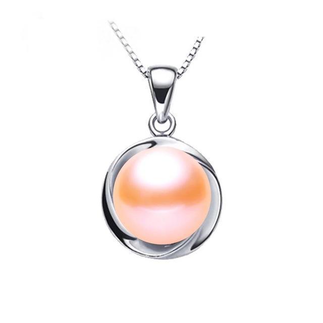 Elegant 925 sterling silver pendant necklace fashion natural freshwater pearl jewelry for women white/pink/purple-Pink-JadeMoghul Inc.