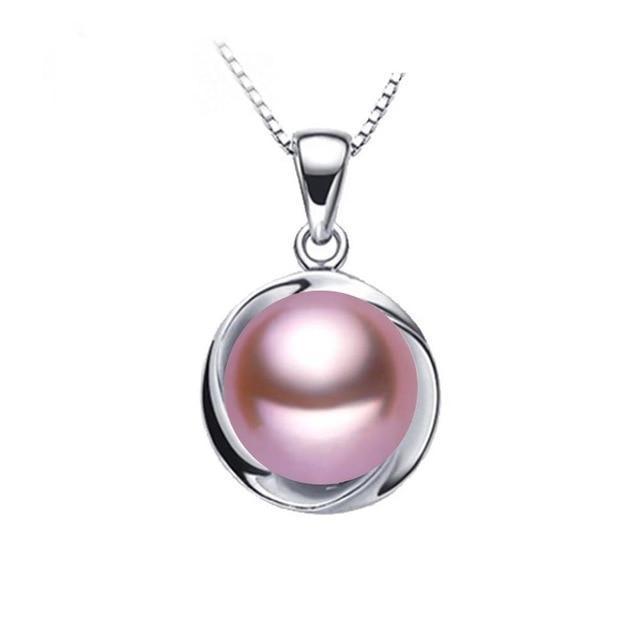 Elegant 925 sterling silver pendant necklace fashion natural freshwater pearl jewelry for women white/pink/purple-Purple-JadeMoghul Inc.