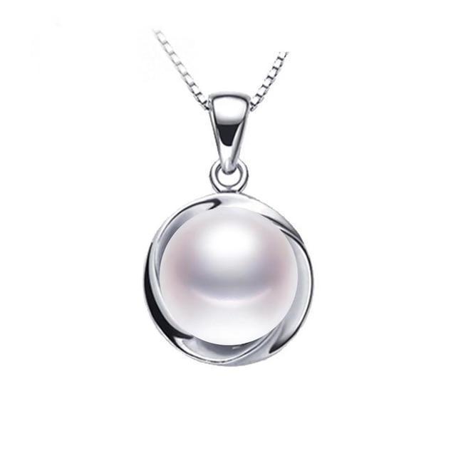 Elegant 925 sterling silver pendant necklace fashion natural freshwater pearl jewelry for women white/pink/purple-White-JadeMoghul Inc.