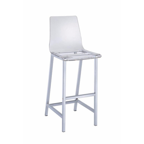 Elegant Acrylic Bar Height Stool with Chrome Base, Clear And Silver, Set of 2-Bar Stools and Counter Stools-Clear And Silver-Acrylic and Steel-Clear-JadeMoghul Inc.