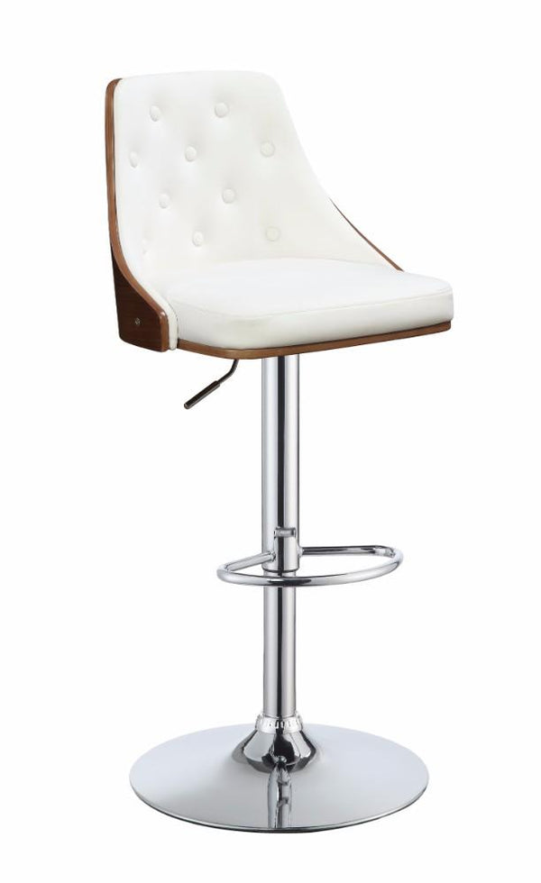 Elegant Adjustable Stool with Swivel, White & Walnut Brown-Bar Stools and Counter Stools-White & Walnut Brown-PU Wood Metal Gas Lift-JadeMoghul Inc.