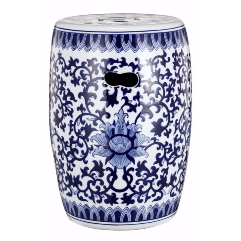 Elegant Classic Garden Stool-Accent and Garden Stools-White and Blue-CERAMIC-JadeMoghul Inc.