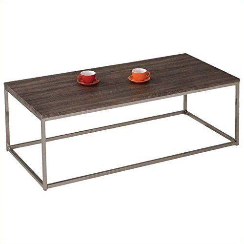 Elegant Coffee Table, Walnut & Brushed Nickel-Coffee Tables-Brown & Gray-PVC Veneer MDF & Metal-JadeMoghul Inc.