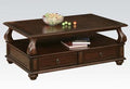 Elegant Coffee Table With 2 Drawers , Walnut Brown-Coffee Tables-Walnut Brown-Poplar & Basswood Ven.-JadeMoghul Inc.