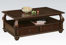 Elegant Coffee Table With 2 Drawers , Walnut Brown-Coffee Tables-Walnut Brown-Poplar & Basswood Ven.-JadeMoghul Inc.