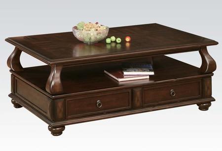 Elegant Coffee Table With 2 Drawers , Walnut Brown-Coffee Tables-Walnut Brown-Poplar & Basswood Ven.-JadeMoghul Inc.