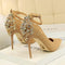 Elegant Crystal Pointed Toe Wedding Shoes - New Women's Solid Flock Fashion Buckle Shallow High Heels Shoes for Women-Khaki-4.5-JadeMoghul Inc.