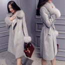 Elegant Fashion Long Wool Coat With Faux Fur Collar-Gray-M-JadeMoghul Inc.