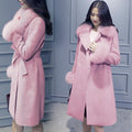 Elegant Fashion Long Wool Coat With Faux Fur Collar-Pink-M-JadeMoghul Inc.