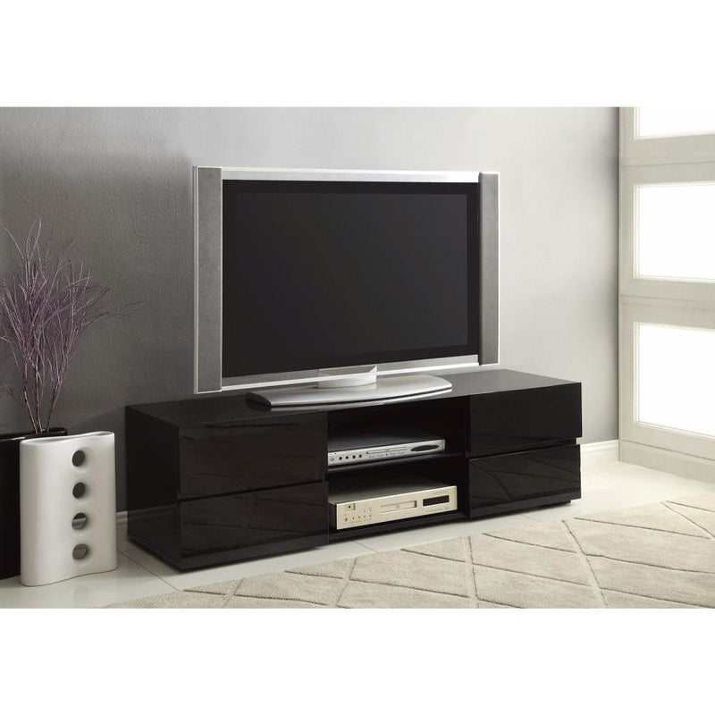 Elegant High Gloss TV Stand with Glass Shelf, Black-Entertainment Centers and Tv Stands-BLACK-MDF-JadeMoghul Inc.