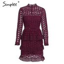 Elegant Lace Ruffle Formal dress-Burgundy-S-JadeMoghul Inc.