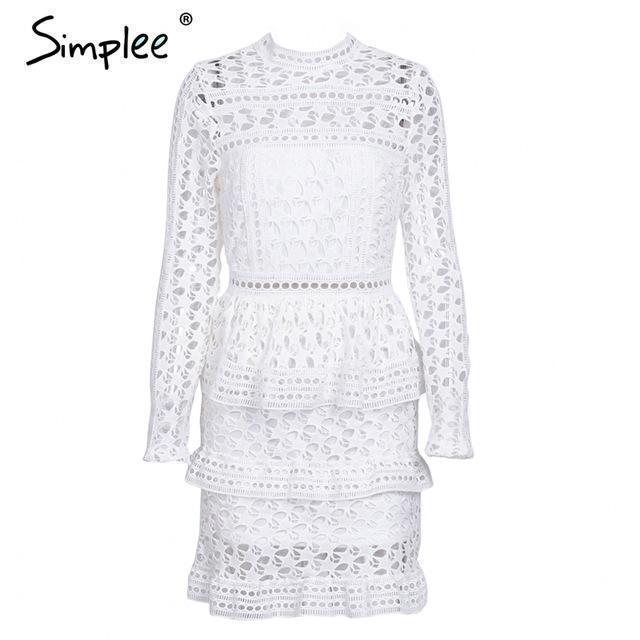 Elegant Lace Ruffle Formal dress-White-S-JadeMoghul Inc.
