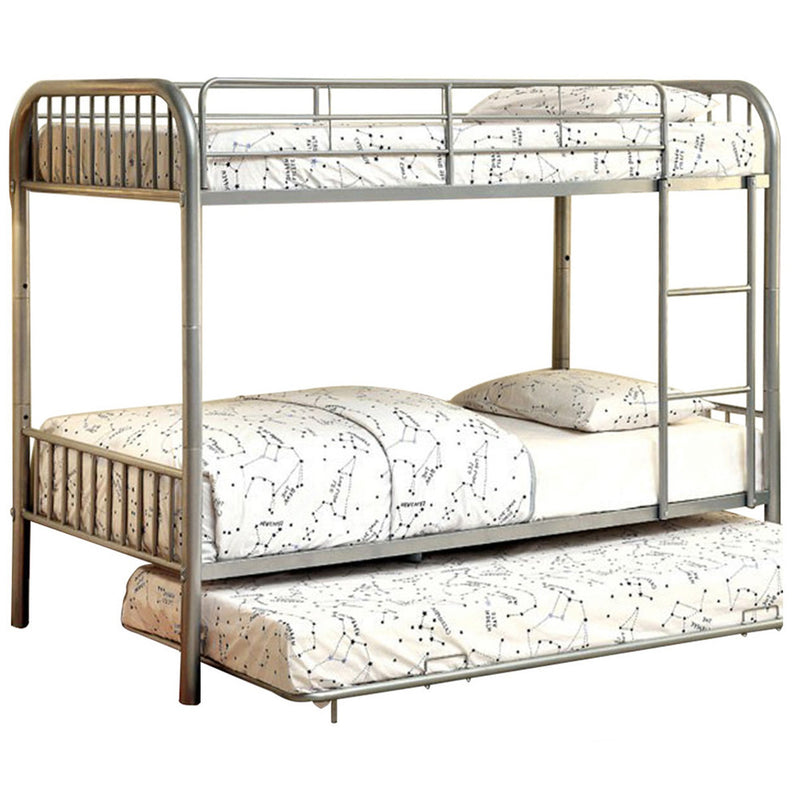 Elegant Metal Twin/Twin Bunk Bed, Silver-Bunk Beds-Silver-Metal-JadeMoghul Inc.