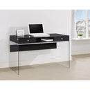 Elegant Metal Writing Desk with Glass Sides, Clear And Black-Desks and Hutches-Clear And Black-Metal-JadeMoghul Inc.