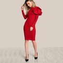 Elegant Women Shoulder Ruffle Pencil Dress-Red-XS-JadeMoghul Inc.