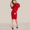 Elegant Women Shoulder Ruffle Pencil Dress-Red-XS-JadeMoghul Inc.