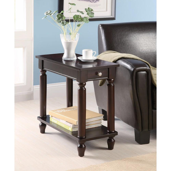 Elegant Wooden Chair Side Table With Drawer, Brown-Side Tables and End Tables-Brown-Wood-JadeMoghul Inc.