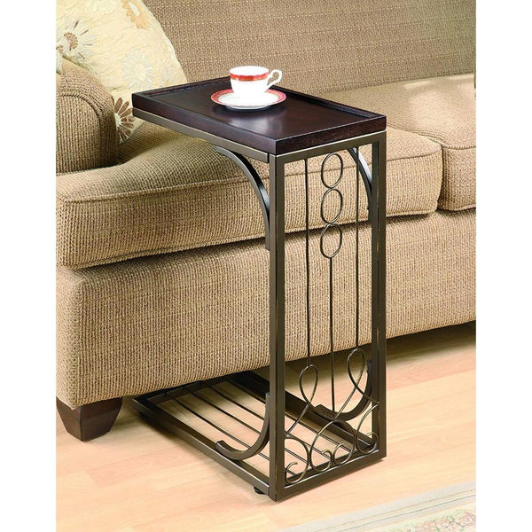 Elegantly Charmed Wood And Metal Snack Table, Brown-Coffee Tables-Brown-Wood and Metal-JadeMoghul Inc.