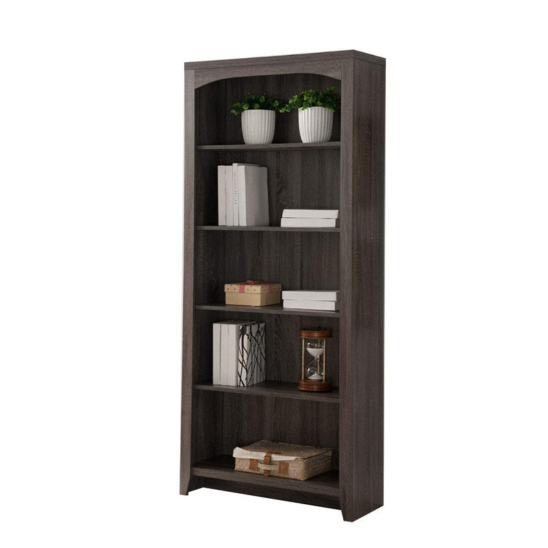 Elegantly Designed 5-Tier Bookcase, Gray-Book Cases-Gray-Wood-JadeMoghul Inc.