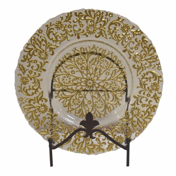 Elegantly Stylish Glass Charger Plate, Clear And Gold-Charger Plates-Clear & Gold-GLASS-JadeMoghul Inc.