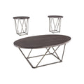 Elm Wood Table Set with Bridge Truss Metal Base, Set of Three, Brown and Gray-Accent Tables-Brown and Gray-Wood-JadeMoghul Inc.